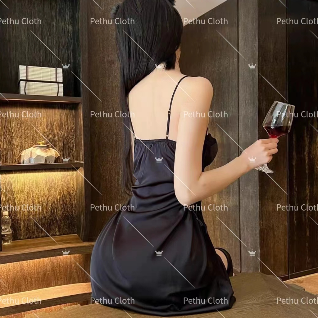 （Q1,HCM) 🥰Váy/đồ ngủ nữ sexy🥰 2 dây thun lạnh mềm phối ren 2 tà siêu gợi cảm tặng quần chíp 45-65kg--043