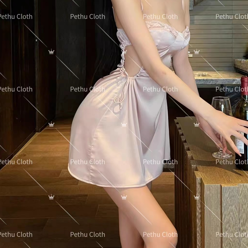 （Q1,HCM) 🥰Váy/đồ ngủ nữ sexy🥰 2 dây thun lạnh mềm phối ren 2 tà siêu gợi cảm tặng quần chíp 45-65kg--043