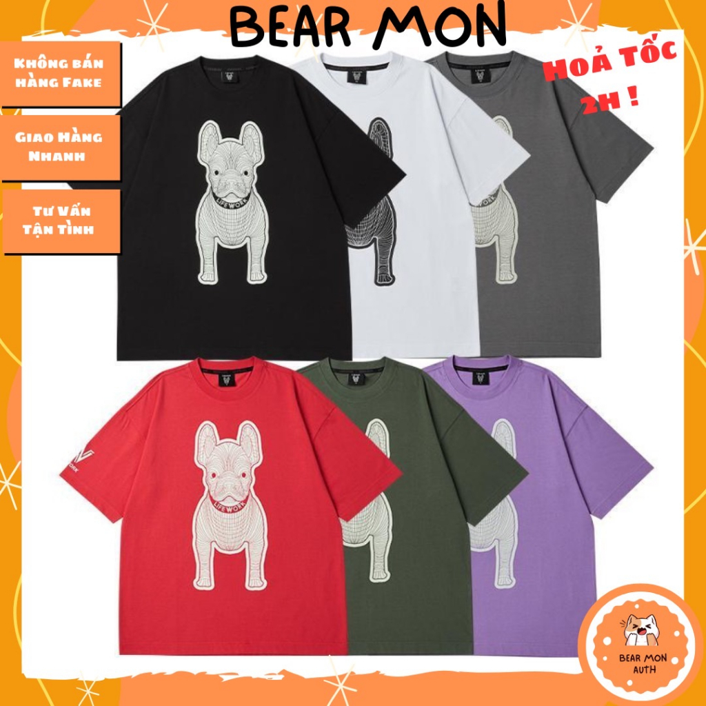 Áo Phông Lifework silk radok short sleeve t-shirt In Chó Xám Màu xanh rêu tím trắng đen LW225TS98