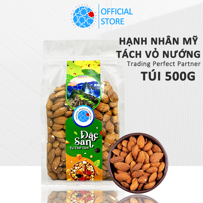 Hạt Hạnh Nhân Nướng Mộc Trading Perfect Partner túi 500g - Nhập khẩu từ Mỹ