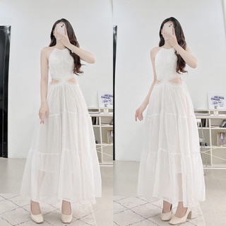 [JAMELA] Đầm maxi hai dây cổ yếm khoét hai bên sườn thiết kế cao cấp