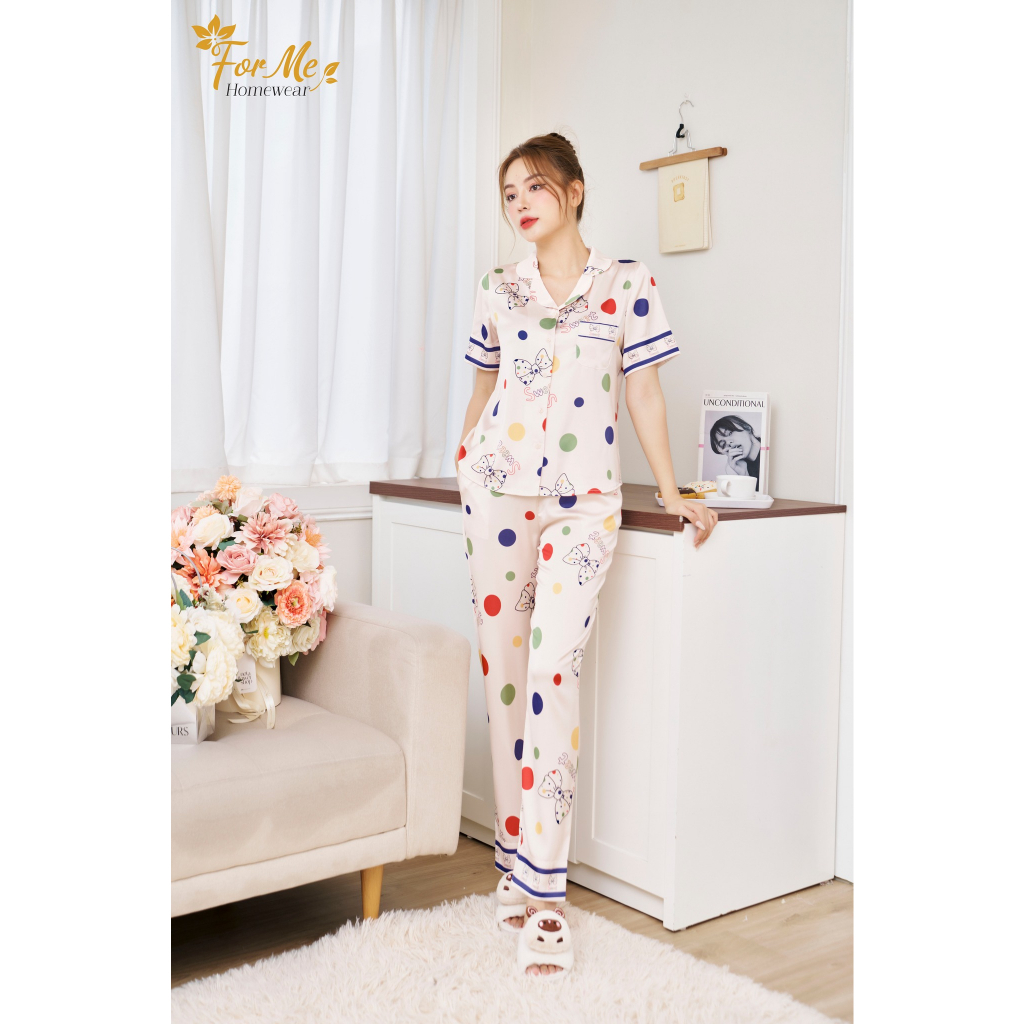 Bộ Lụa Hàn Ngắn Tay Quần Dài SWEET NƠ 10, ForMe Pijamas
