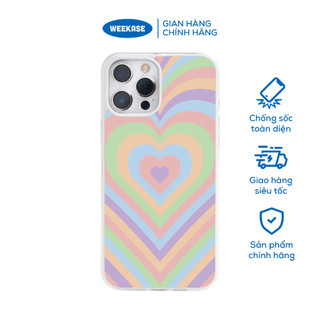Ốp lưng iPhone viền trắng, đen chống sốc chống va đập Weekase in hình nhiều trái tim màu cầu vồng - Màu in cực bền