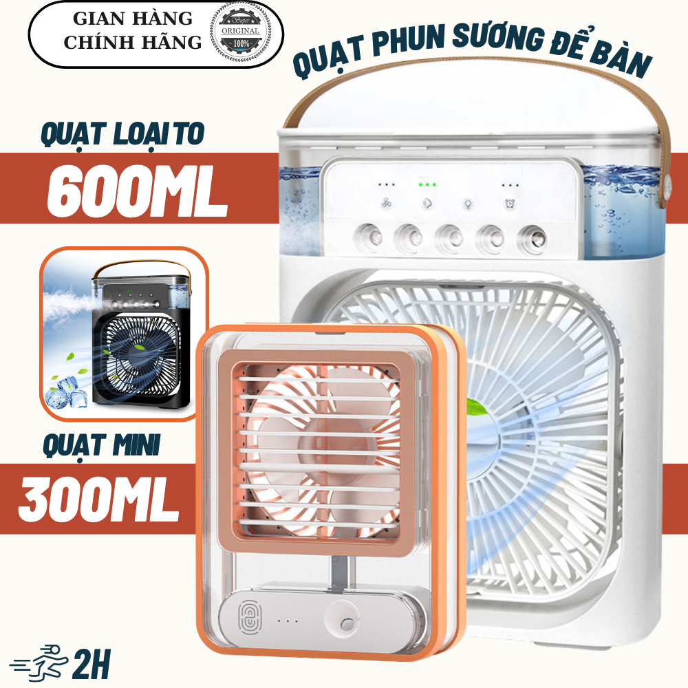 Quạt Điều Hòa Phun Sương Hơi Nước Mini Để Bàn 3 Chế Độ Tích Hợp Led, Chế Độ Hẹn Giờ Sử Dụng Cổng Sạc USB