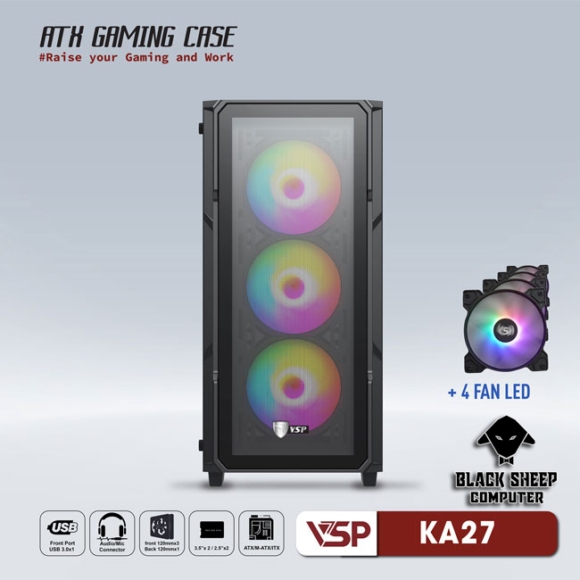 Vỏ Case VSP KA27 BLACK (Kèm 4Fan Led)