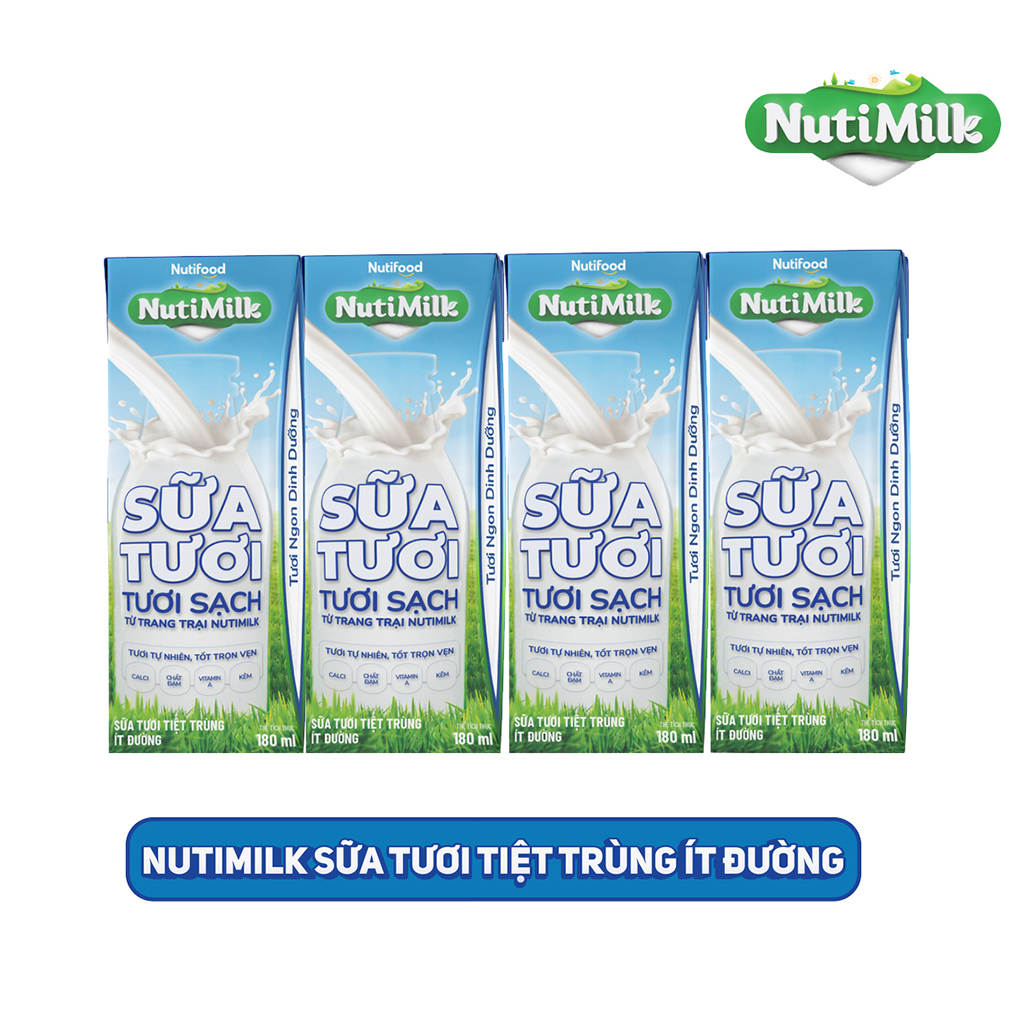 Thùng 12 Lốc Sữa Tươi Tiệt Trùng Ít Đường Nutimilk 180ml