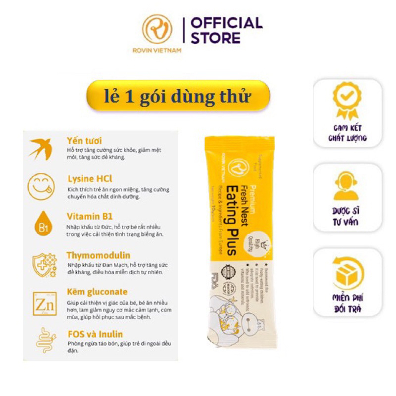 Thanh Yến Tươi Eating Plus - Hộp 20 Gói - Giúp Trẻ Ăn Ngon, Ngủ Ngon, Tăng Sức Đề Kháng - Rovin VietNam