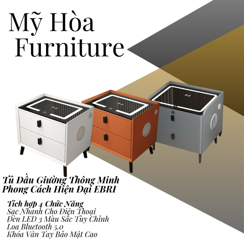 Tủ Đầu Giường, Táp Đầu Giường Thông Minh Có Sặc Nhanh Điện Thoại , Đèn Led Tùy Chỉnh, Khóa Vân Tay, Loa Bluetooth