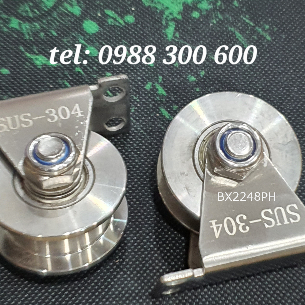 Bánh xe cửa cổng lùa inox 304 ray H 16mm, tải trọng 200kg, KT 22x48mm - BX2248PH