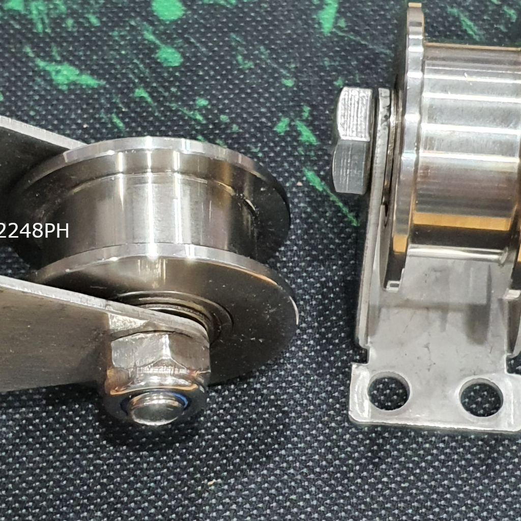 Bánh xe cửa cổng lùa inox 304 ray H 16mm, tải trọng 200kg, KT 22x48mm - BX2248PH