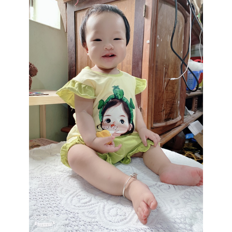 Set bộ hè mẫu in 5D hình cô gái đeo bờm gấu,chất cotton siêu xịn cho bé gái 1-6 tuổi