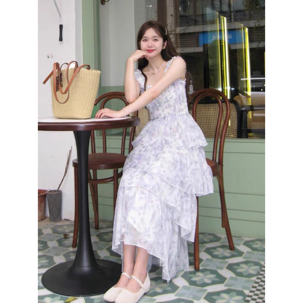 Váy hoa 2 màu pastel xếp tầng ngọt ngào