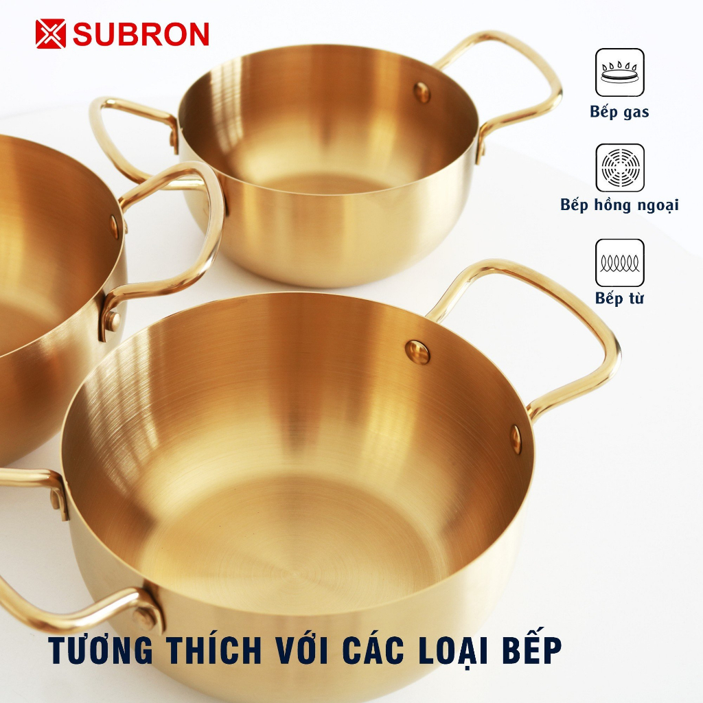 Nồi nấu mì Hàn Quốc hai màu vàng/ bạc, nồi lẩu mini inox dùng được cho mọi loại bếp