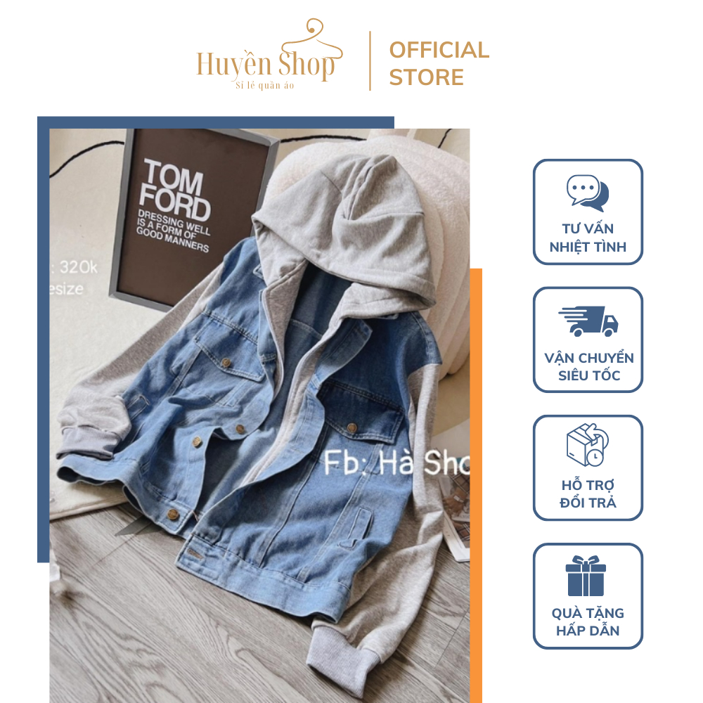 Áo Khoác Jean Pha Nỉ, Khoác Jean Mũ Nỉ Dây Kéo Mũ Trùm Dáng Thể Thao Freesize Dưới 60kg - Huyền Shop