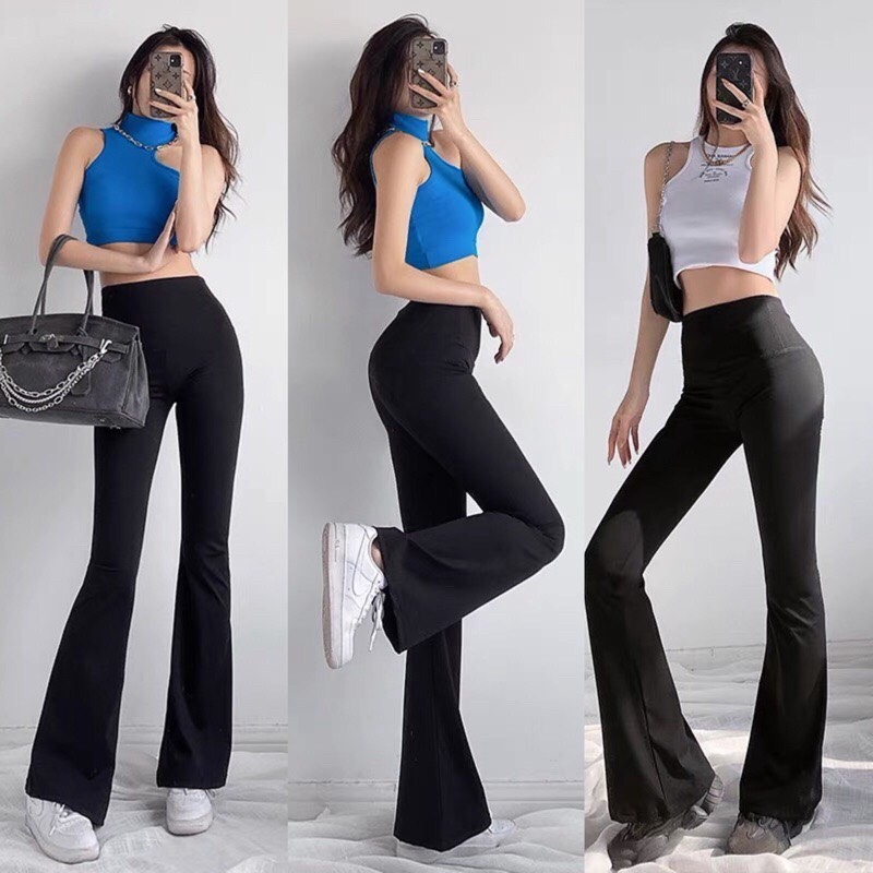 Quần loe co giãn CẠP CAO QUA RỐN NÂNG MÔNG dài 95CM siêu tôn dáng