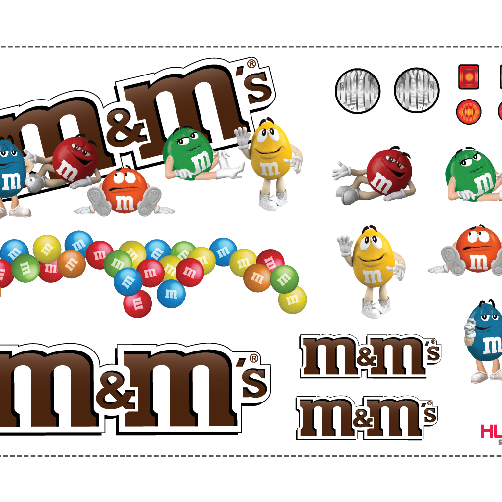 Hugo Studios Decal trượt nước M&M tỉ lệ 1/64 chưa phủ clear