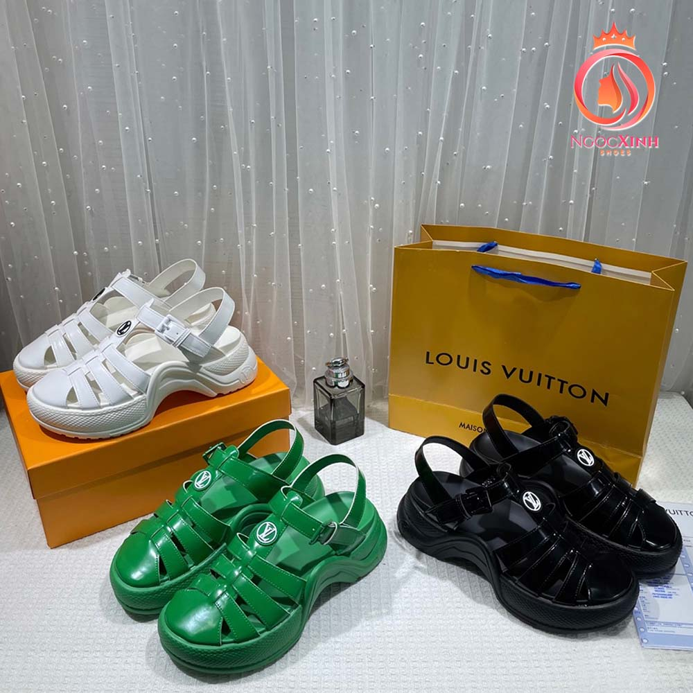 Sandal nữ đế bằng lv mẫu giọ mũi tròn fullbox
