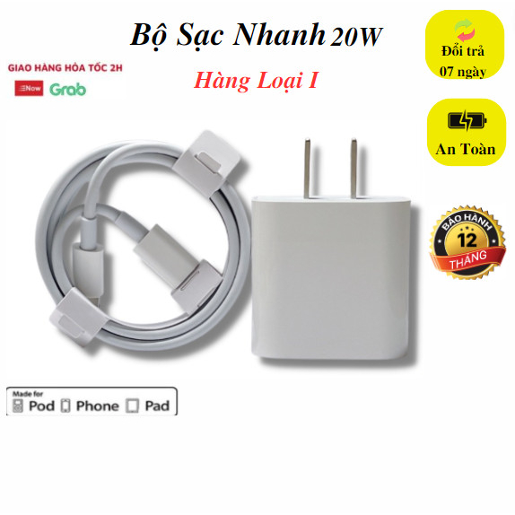 Sạc nhanh (Củ PD 20W+Cáp Type-C ) Dành Cho Điện Thoại. CAM KẾT TỐC ĐỘ SẠC NHANH