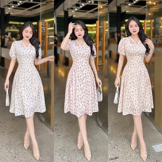 Váy voan hoa khoét V , hàng tk 2 lớp