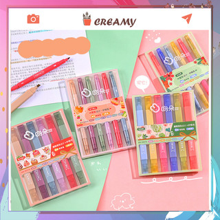 Bút Highlight Pastel bút đánh dấu 2 đầu 6 màu but nhan dòng bút da quang CREAMY