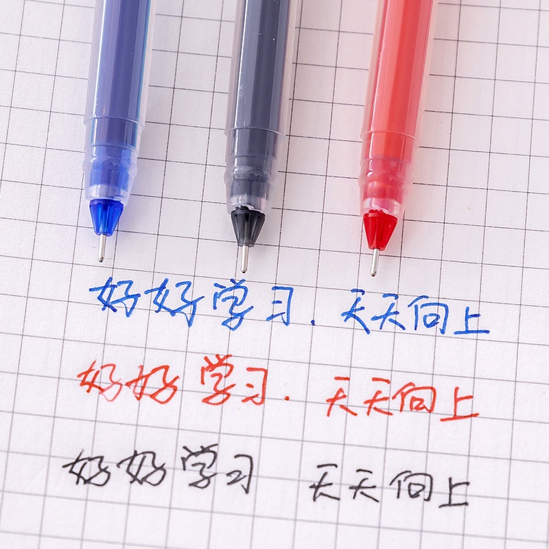 Set 12 bút bi gel bút dung tích lớn giá rẻ tiết kiệm CREAMY, ngòi 0.5mm 3 màu đen xanh đỏ