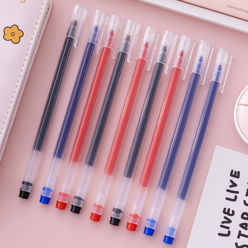 Set 12 bút bi gel bút dung tích lớn giá rẻ tiết kiệm CREAMY, ngòi 0.5mm 3 màu đen xanh đỏ