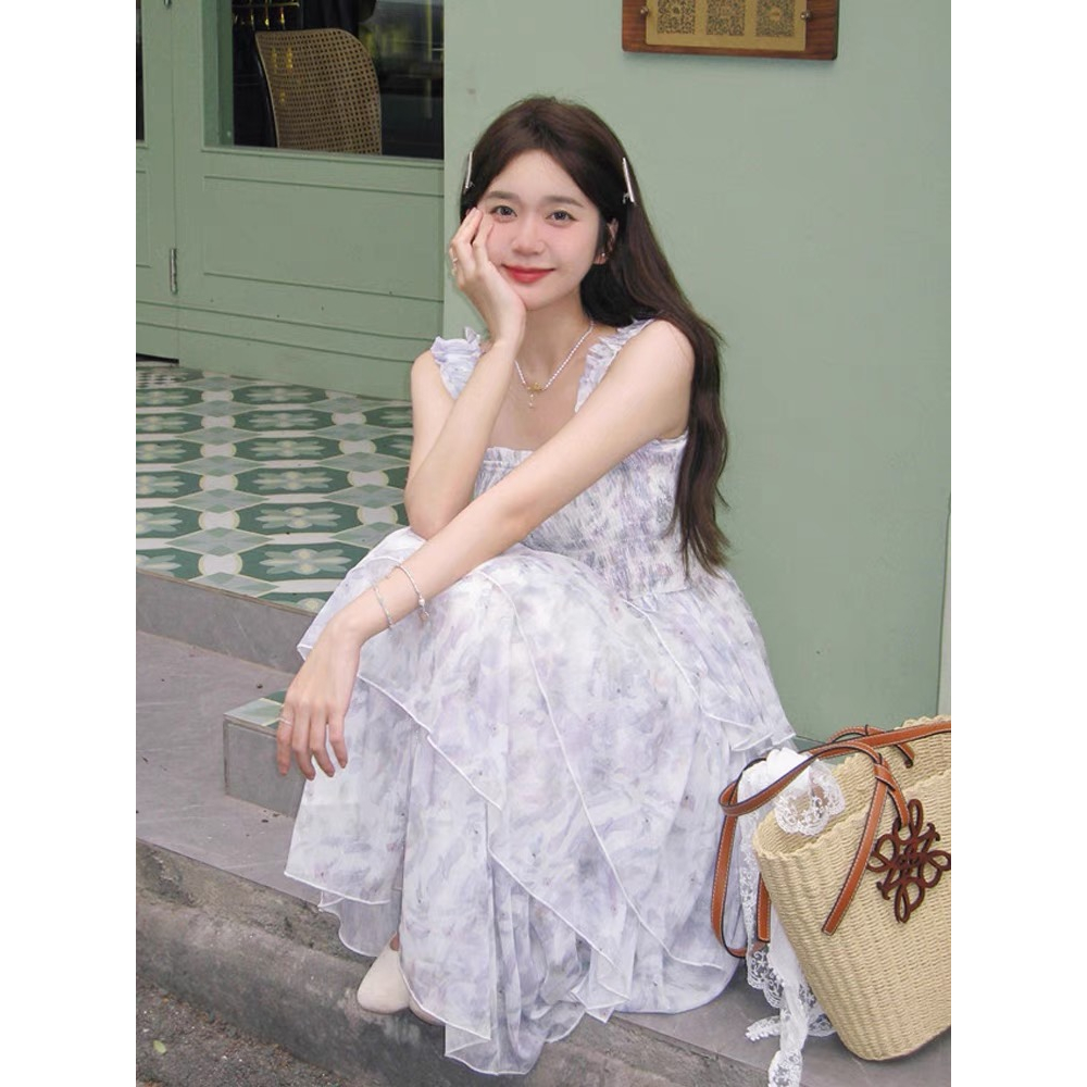 Váy hoa 2 màu pastel xếp tầng ngọt ngào