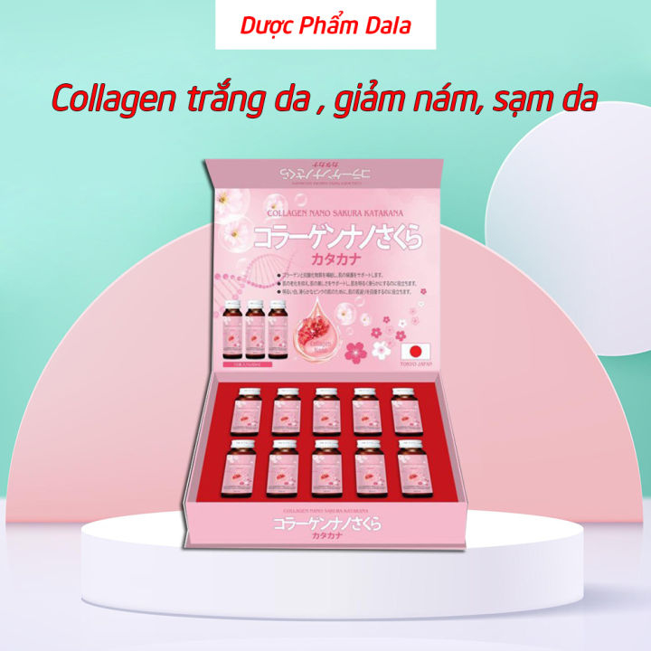 Mua 3 Tặng 1 Nước Uống Collagen Nano Sakura Katakana Nhật Bản Giúp Trẻ Hóa Làn Da, Ngăn Ngừa Lão Hóa 1 Hộp (10 Lọ)