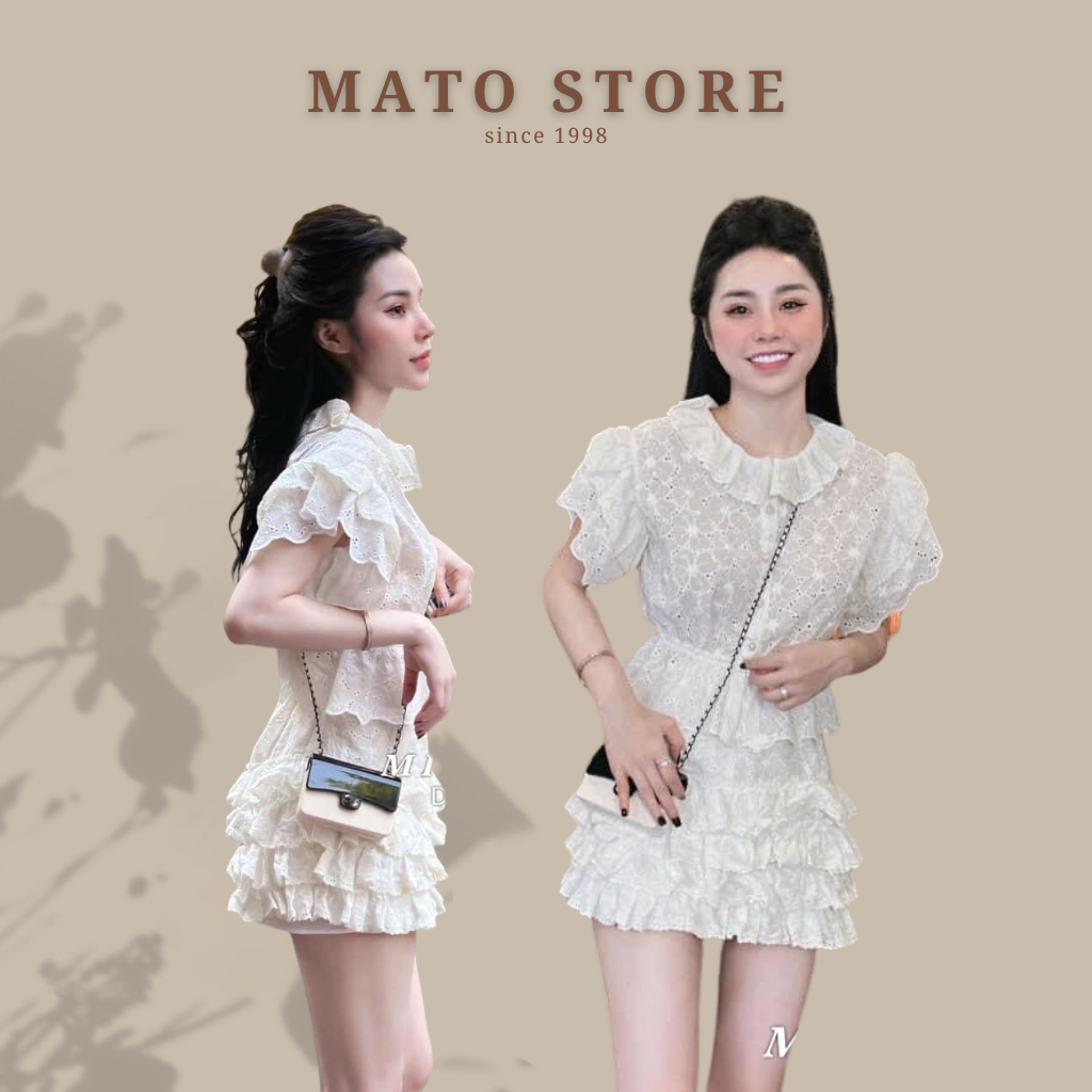 Set Thô Cánh Tiên Áo Cổ Bèo Mix Chân Váy Tầng Chất Liệu Ren Cao Cấp, Set Ren Áo Cánh Tiên Phong Cách Tiểu Thư Siêu Xinh