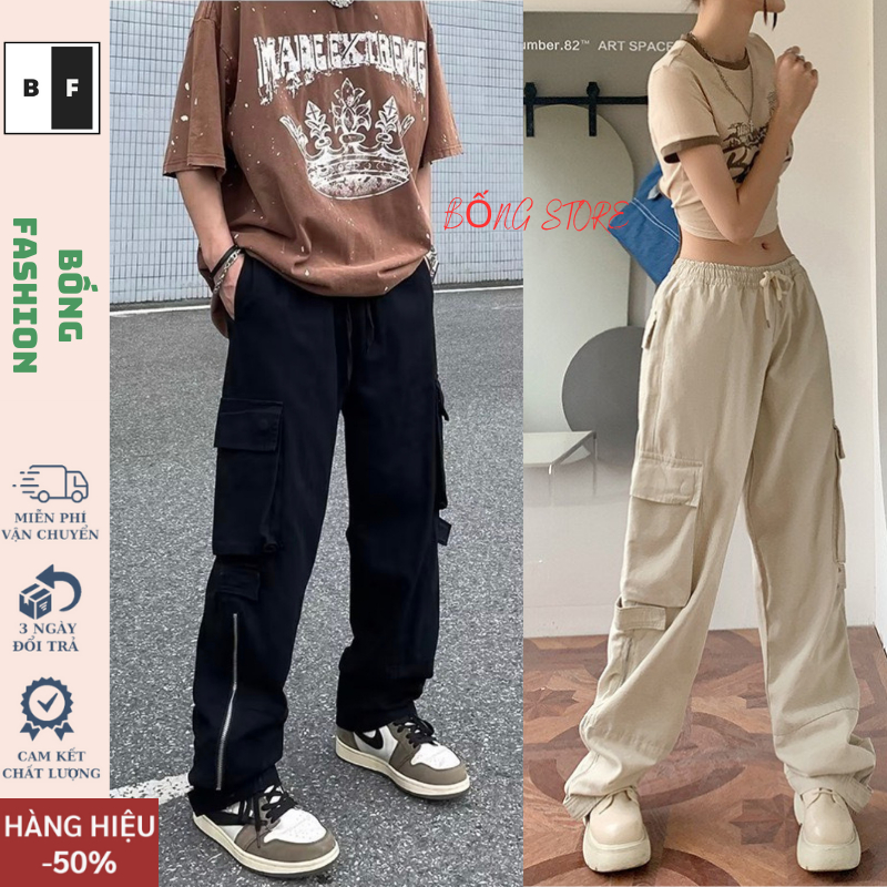 Quần kaki túi hộp nam nữ màu nâu hiphop BONGSTORE,quần túi hộp cargo pants nam nữ ống suông rộng CẠP CAO HOTREND 2023