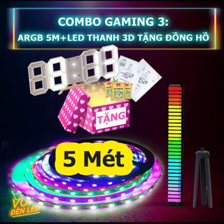 Combo gaming 2: dây led argb 5m, thanh led 3d, tặng đồng hồ + bịch khô bò vua đèn led