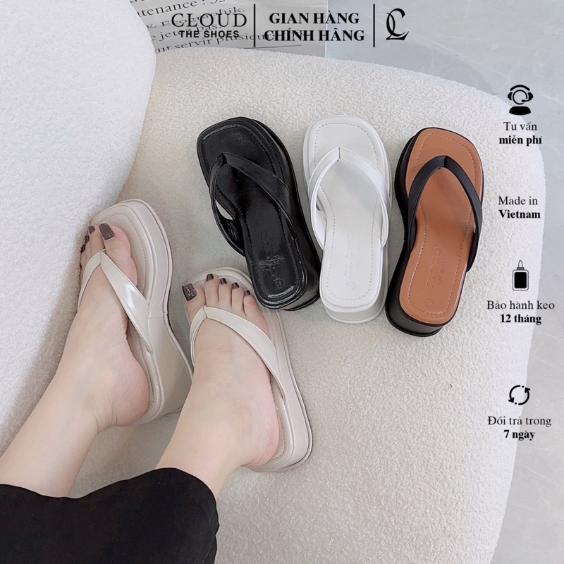 Dép đế xuồng nữ CL mũi tròn dây kẹp đế 6cm
