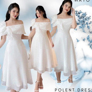 [Polent Dress] Đầm WAYO lệch vai phối nơ dáng xoè dự tiệc sang trọng