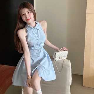 Đầm POLO cổ so mi không tay nhúm eo mã KM029