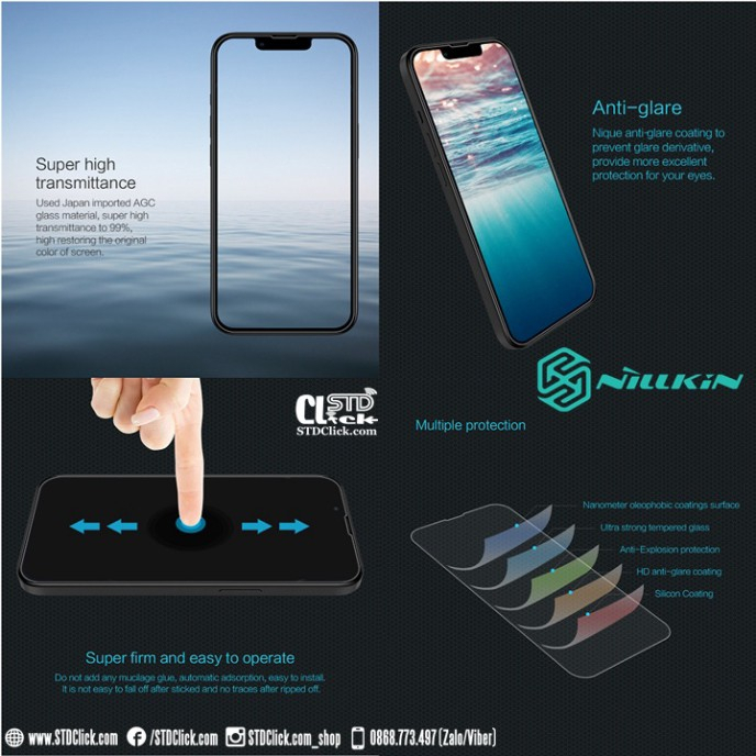 KÍNH CƯỜNG LỰC IPHONE 13 - 13 PRO NILLKIN AMAZING H CHÍNH HÃNG - HÀNG NEW 100%