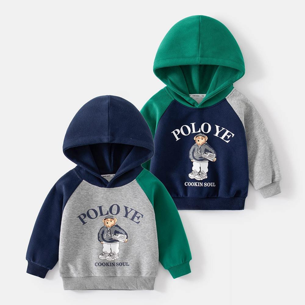 (15-33kg) Áo Hoodie cho bé KACADY áo nỉ có mũ họa tiết gấu khổng lồ hàng xuất Âu Mỹ