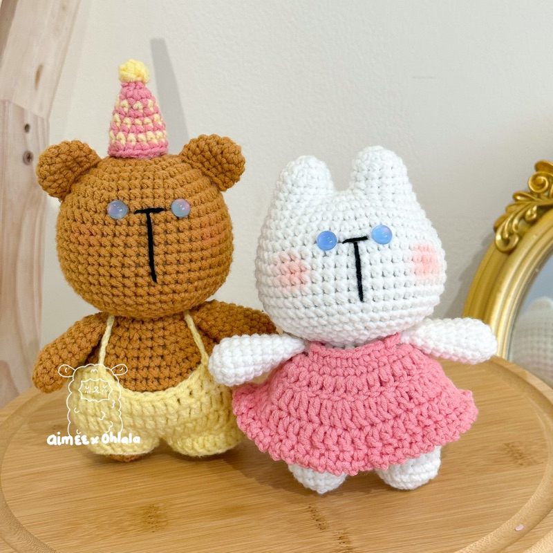 | AimeexOhlala Plushies | COUPLE THỎ-GẤU SIZE THÚ BÔNG LÀM BẰNG LEN