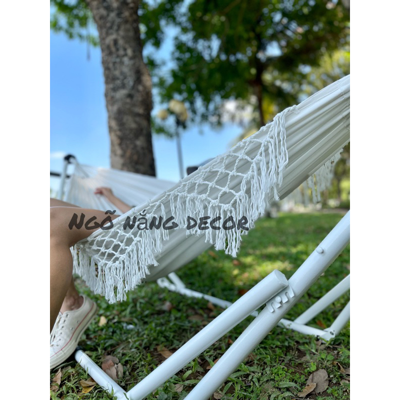Bộ võng xếp cao cấp bao gồm khung võng đa năng và lưới võng nằm vải canvas tua rua