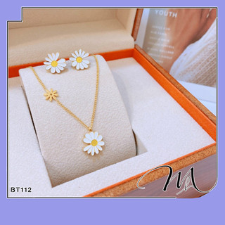 Set Bông tai dây chuyền Titan khuyên nụ hoa cúc trắng xinh xắn - Măng’s House BT112