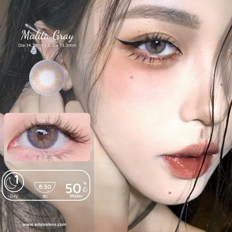 🌸 Kính áp tròng 1 ngày Malita Gray  - Lens 1 ngày xám tây giãn nhẹ | Emma Lens 🌸