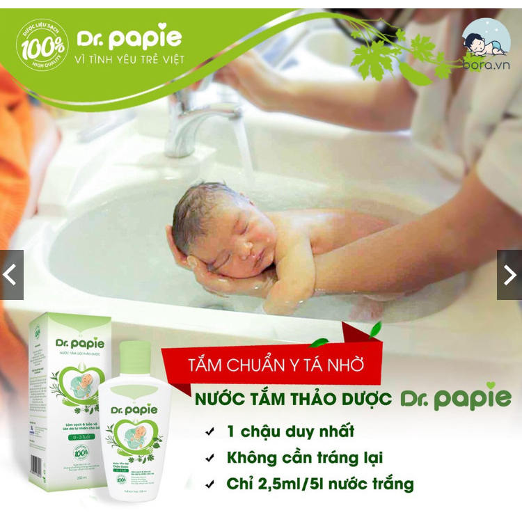 Nước tắm thảo dược (230ml) giúp ngăn ngừa và giảm rôm sảy, hăm tã, mẩn ngứa cho bé Dr. Papie, Việt Nam