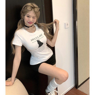 Áo thun cotton baby tee in SWAN LAKE 698 tay ngắn cổ tròn FIORI STORE