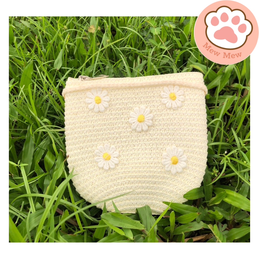 Túi cói mini đeo chéo họa tiết dễ thương đi biển, đi chơi phong cách vintage