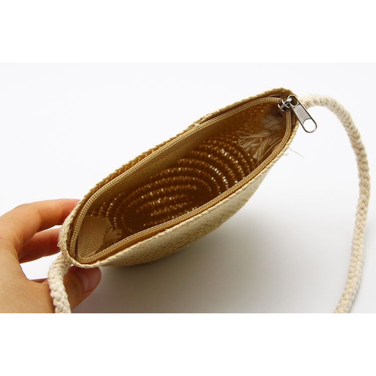Túi cói mini đeo chéo họa tiết dễ thương đi biển, đi chơi phong cách vintage