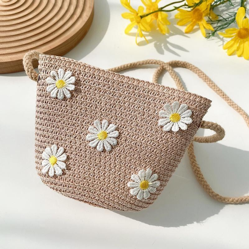 Túi cói mini đeo chéo họa tiết dễ thương đi biển, đi chơi phong cách vintage