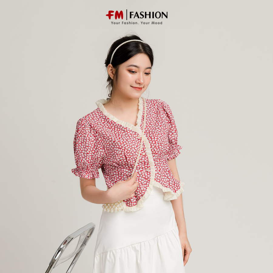 Áo kiểu nữ FM Style phối viền bèo tay bo tà xéo phong cách điệu đà thời trang Hàn Quốc 23031669
