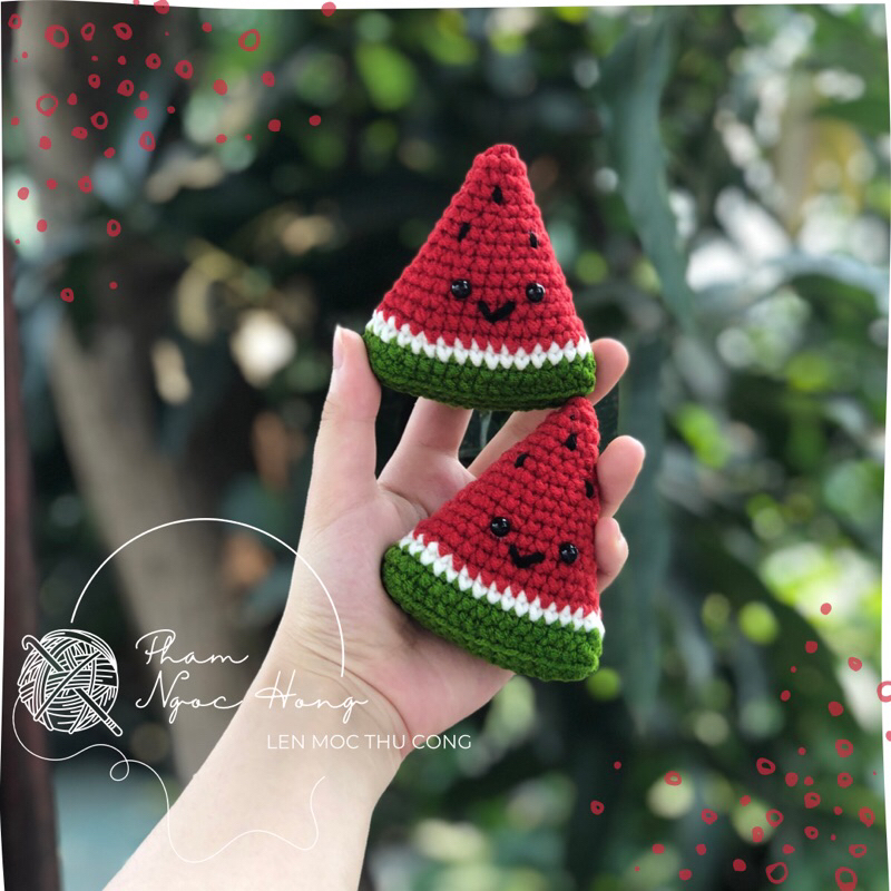 Móc khoá dưa hấu, dưa hấu len, len móc thủ công