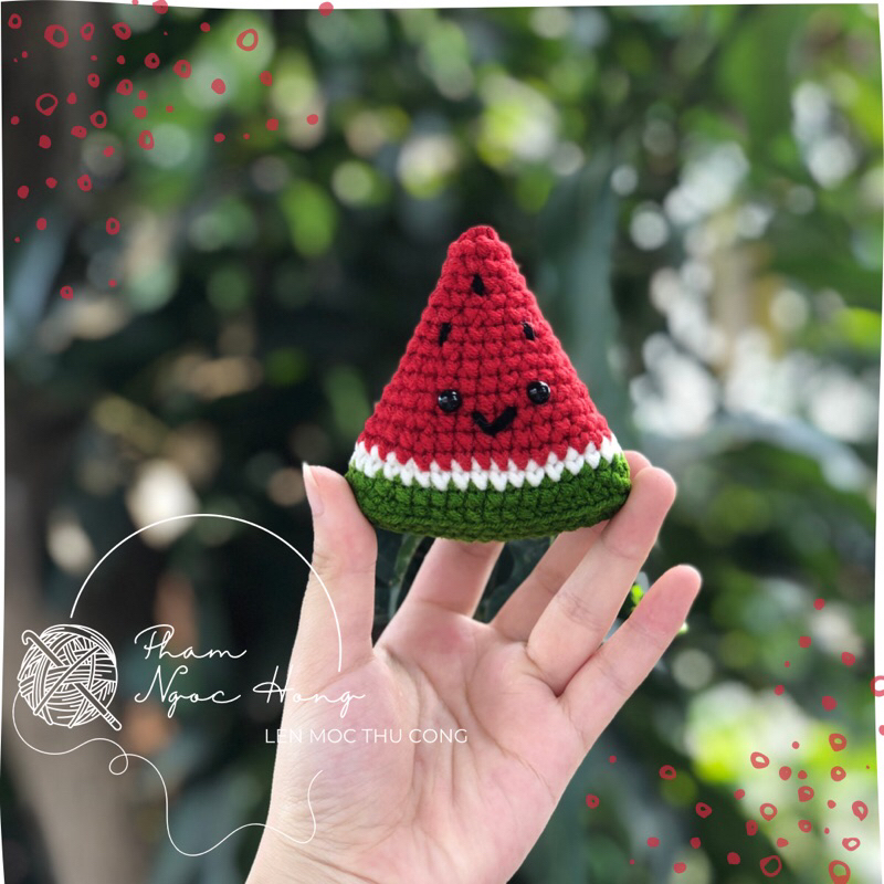 Móc khoá dưa hấu, dưa hấu len, len móc thủ công