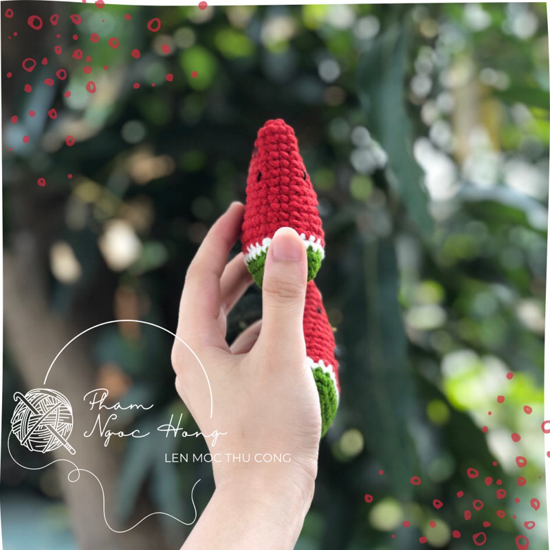Móc khoá dưa hấu, dưa hấu len, len móc thủ công