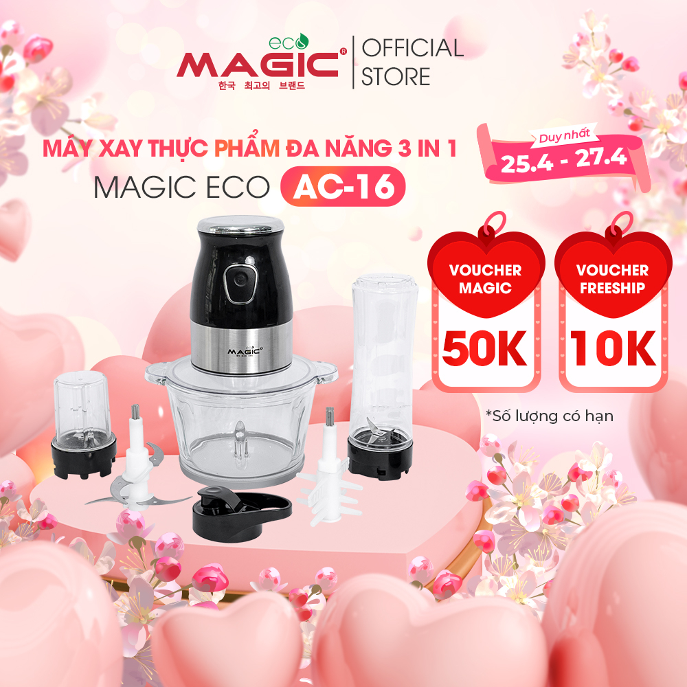 Máy xay đa năng 3 IN 1 xay thịt, xay hạt, xay sinh tố Magic Eco AC-16 1,5L, BH chính hãng